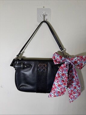 Coach Black Leather Shoulder Bag + Floral Bow